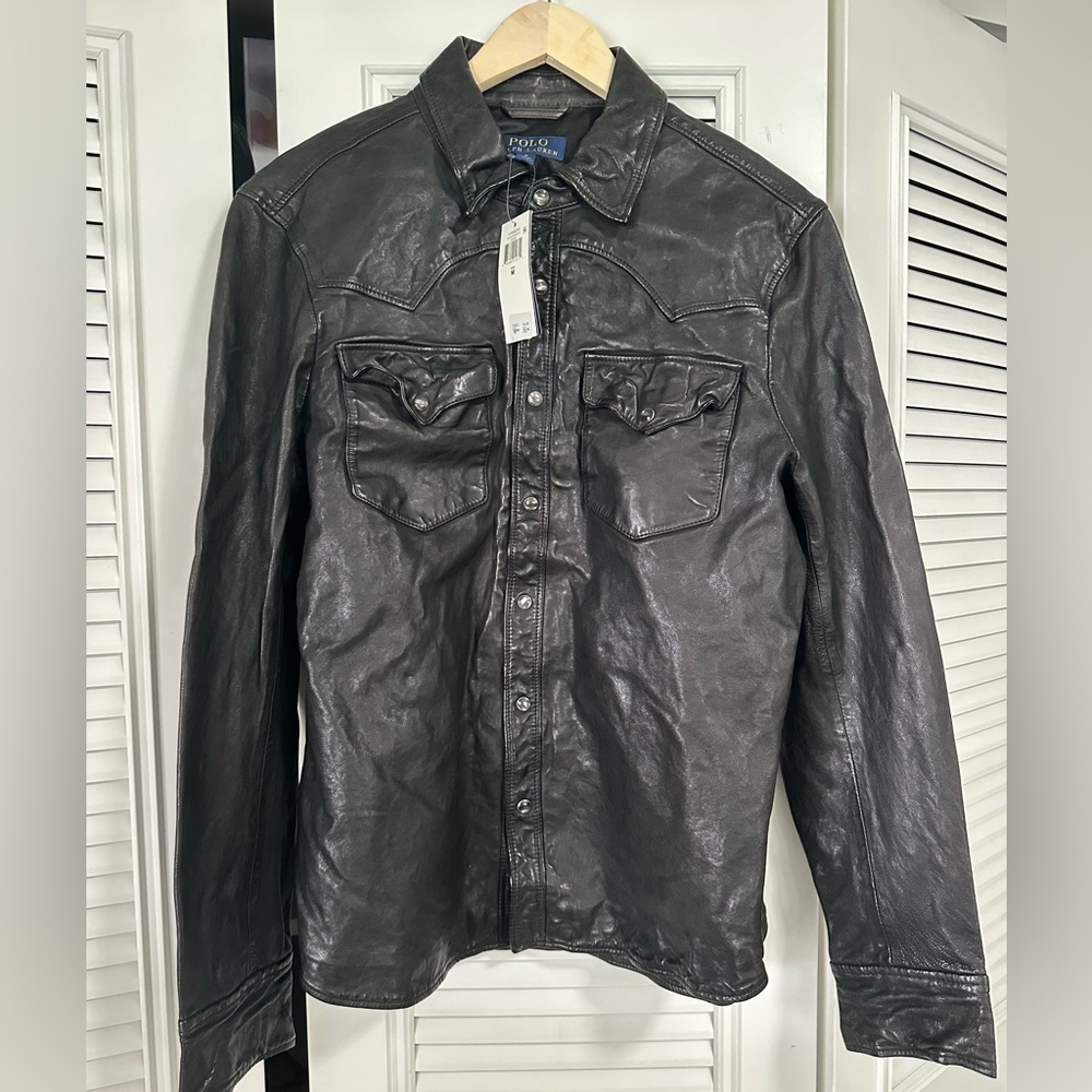 Ralph Lauren black leather jacket men’s size medium NWT